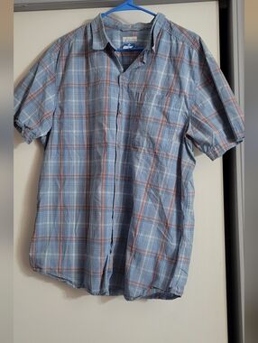 Columbia Blue and Orange Short-Sleeve Plaid Button-Down Shirt